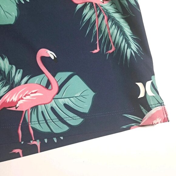 Hurley XL Men's Elastic Waist Dark Blue/Pink Flamingo Swim Trunks Stretch Volley - Picture 7 of 13